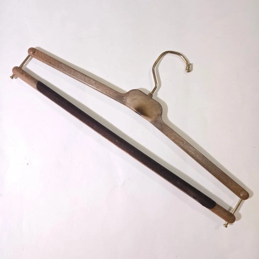 Belvest Suit Hanger Trouser Bar Luxury Men's Brown Velvet Grip Gold Swivel Hook